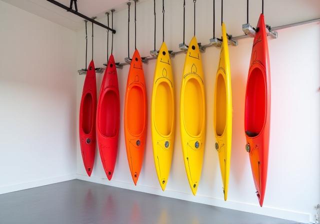 Properly hung kayaks in a temperature controlled storage facility